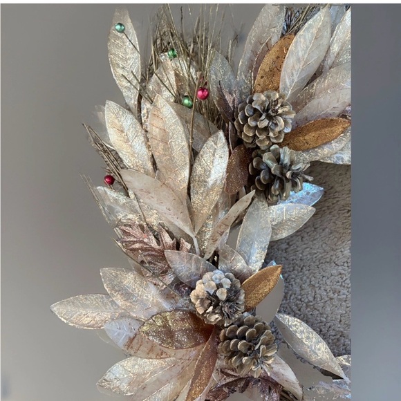 Handmade Festive Faux Wreath Door wall Decor Rattan Bells Gold Silver Pine - Picture 7 of 8